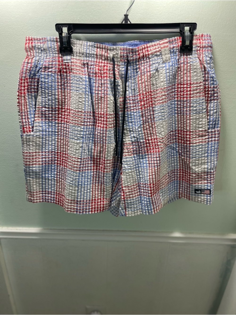 Southern Marsh Dockside Swim Trunks Seersucker Gingham Pattern Size M